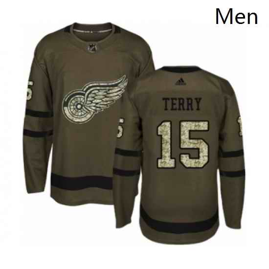 Mens Adidas Detroit Red Wings 15 Chris Terry Authentic Green Salute to Service NHL Jersey